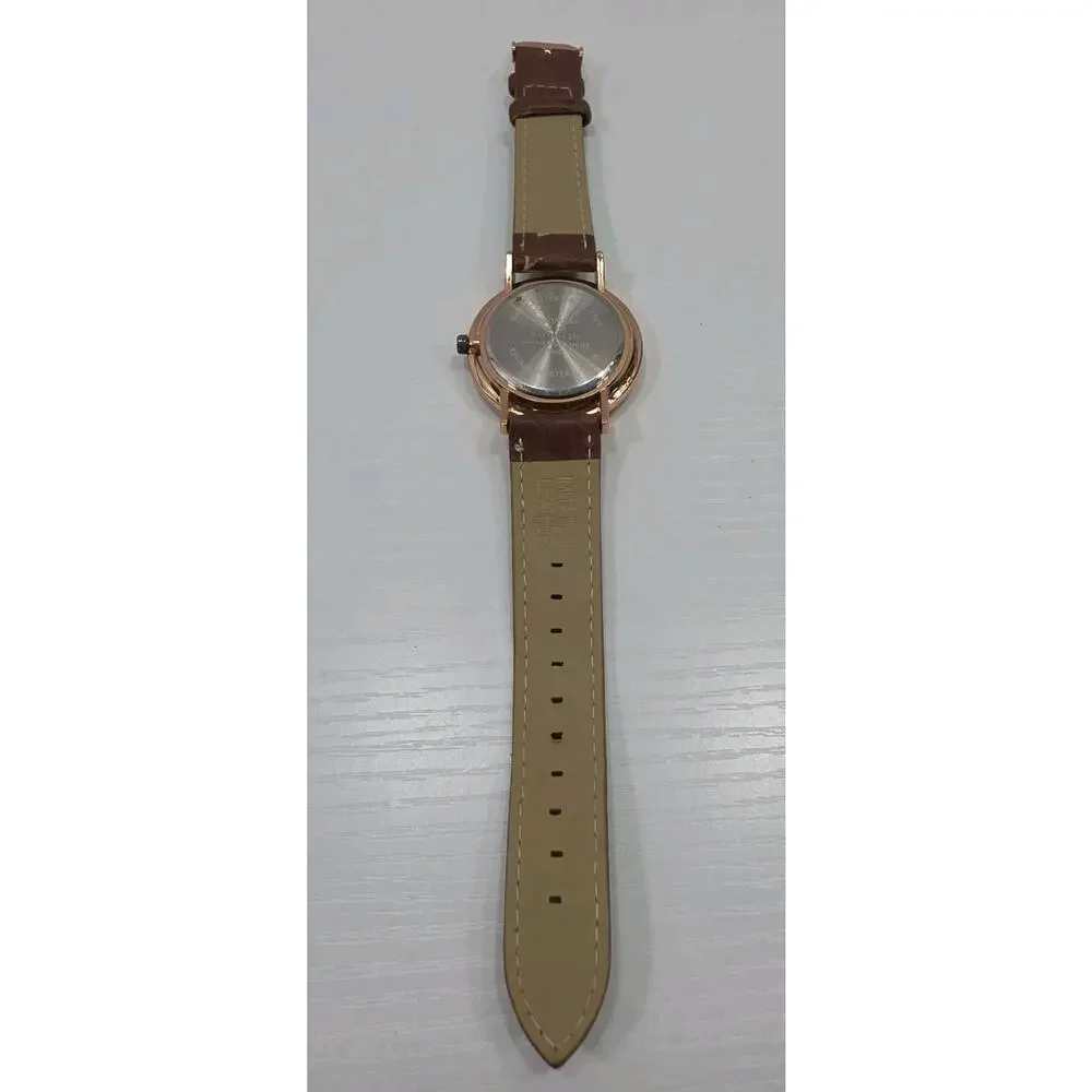 Rose Gold Tone Wristwatch W/ Adjustable Brown Buckle Band New Battery W282